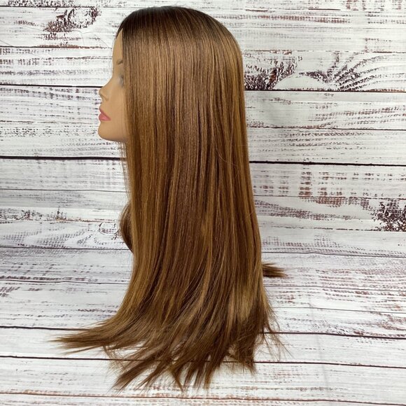 Udin Long Striaight Wig #2T2/2730 Dark Root Honey Lace Part Adjustable Synthetic - Picture 4 of 6